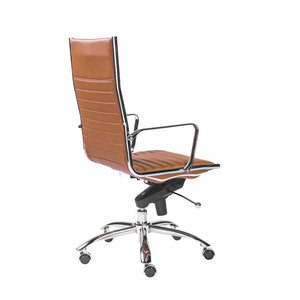 Cognac Leather & Chrome Ribbed High Back Office Chair