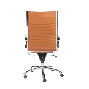 Cognac Leather & Chrome Ribbed High Back Office Chair