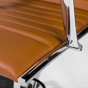 Cognac Leather & Chrome Ribbed High Back Office Chair
