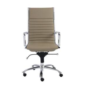 Tall Back Office Chair in Taupe Leather & Chrome