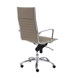 Tall Back Office Chair in Taupe Leather & Chrome
