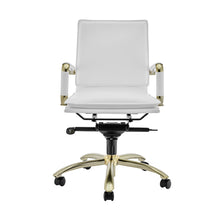 Load image into Gallery viewer, Classy White Leather &amp; Gold Modern Low Back Office Chair

