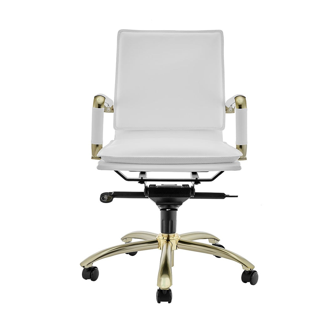 Classy White Leather & Gold Modern Low Back Office Chair