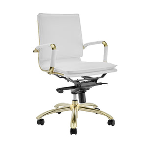 Classy White Leather & Gold Modern Low Back Office Chair