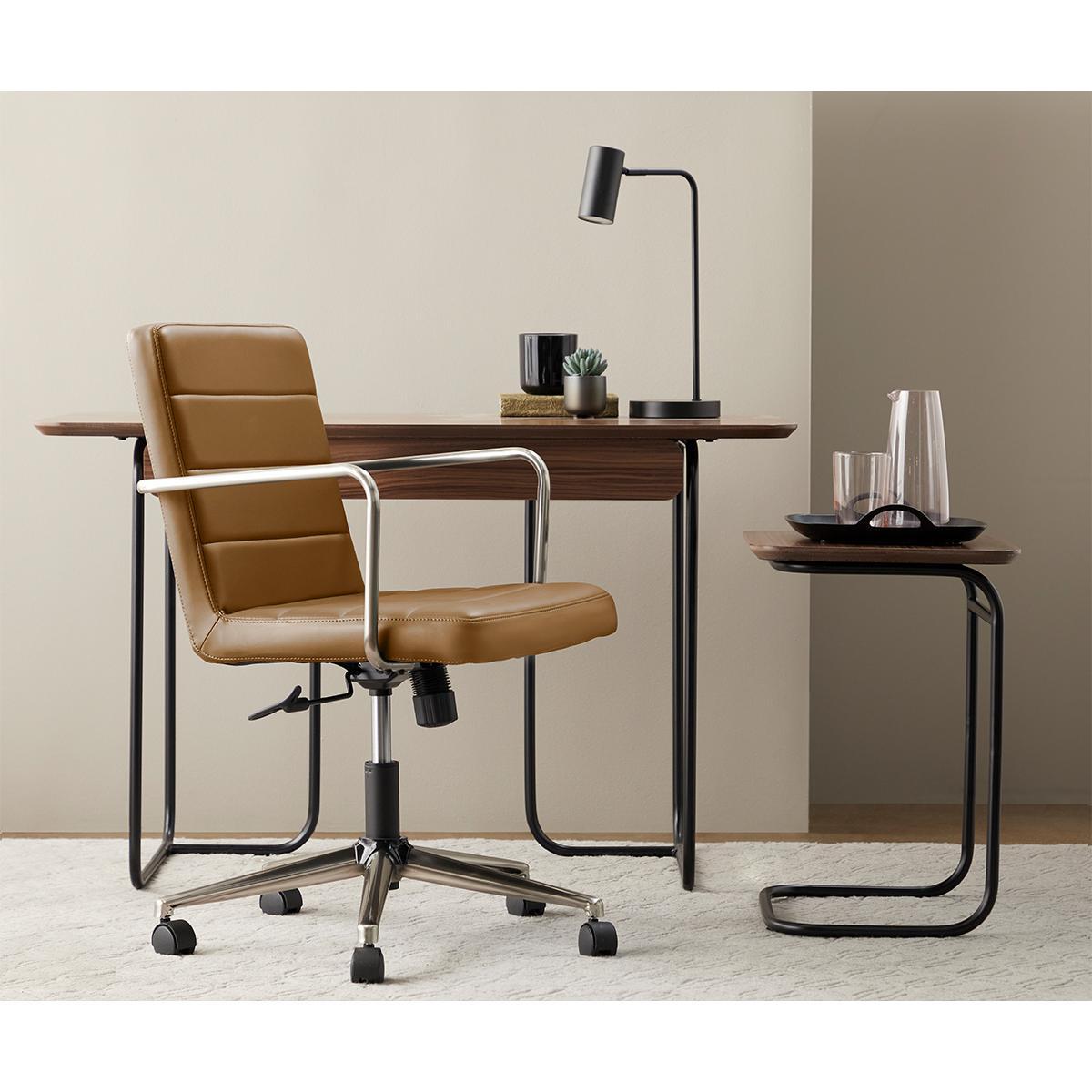 Brown Leather & Chrome Low-Back Chair by Euro Style 