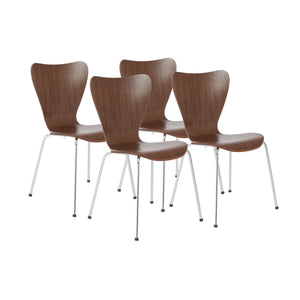 American Walnut & Chrome Stacking Guest Chairs (Set of 4)