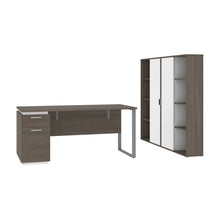 Load image into Gallery viewer, Bark Gray &amp; White 66&quot; Desk with Twin Cabinets
