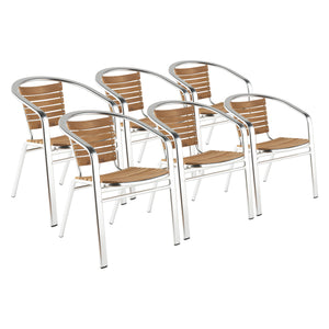 Aluminum and Teak Guest or Conference Chairs w/ Casual Feel (Set of 6)