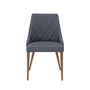 Set of 2 Gray Patterned Leather Guest Chairs with Walnut-Finished Steel Legs