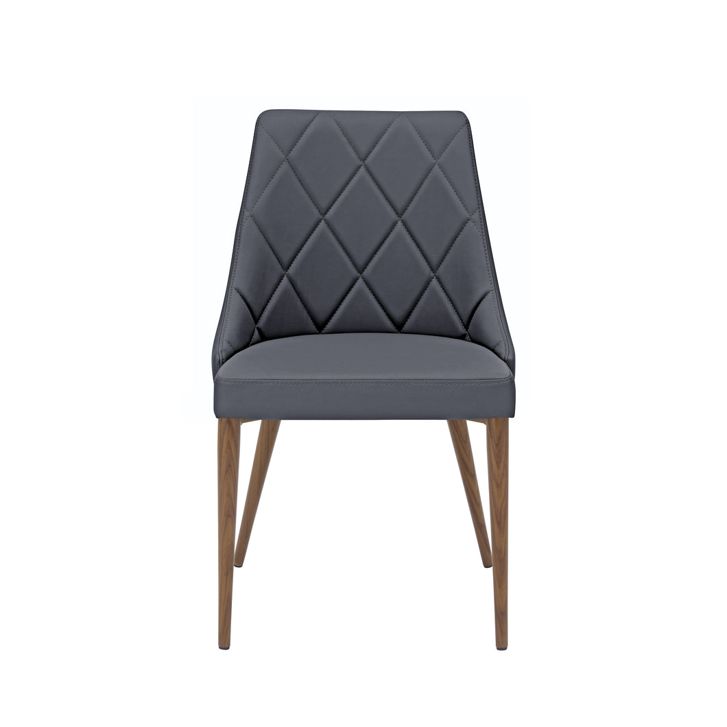 Set of 2 Gray Patterned Leather Guest Chairs with Walnut-Finished Steel Legs