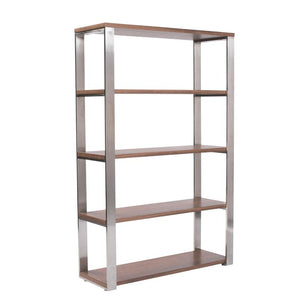 Stylish Office Bookcase of Walnut Veneer and Stainless Steel