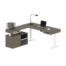 Load image into Gallery viewer, 72&quot; Walnut Gray and White Adjustable L-Desk with Credenza
