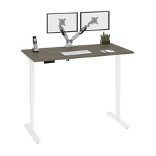 Load image into Gallery viewer, Bark Gray 59&quot; Adjustable Desk with Twin Monitor Arms
