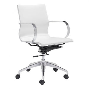 White Low-Back Leatherette Rolling Office Chair