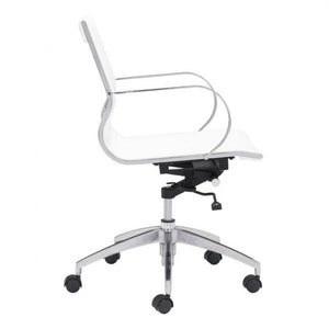 White Low-Back Leatherette Rolling Office Chair