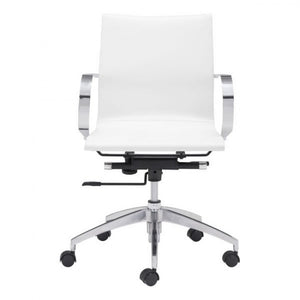 White Low-Back Leatherette Rolling Office Chair