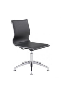 Black Leather & Chrome Stationary Conference Chair