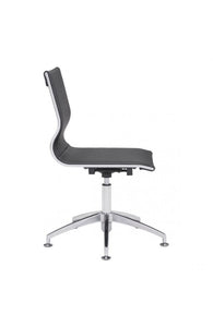 Black Leather & Chrome Stationary Conference Chair