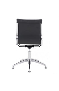 Black Leather & Chrome Stationary Conference Chair