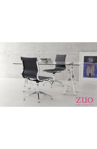 Black Leather & Chrome Stationary Conference Chair