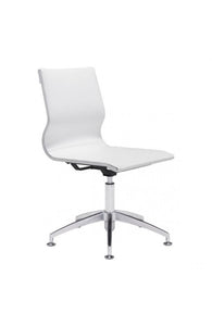 White Leather & Chrome Stationary Conference Chair