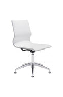 White Leather & Chrome Stationary Conference Chair