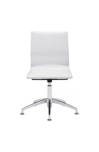 White Leather & Chrome Stationary Conference Chair
