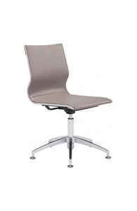 Taupe Leather & Chrome Stationary Conference Chair