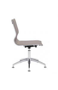 Taupe Leather & Chrome Stationary Conference Chair