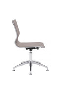 Taupe Leather & Chrome Stationary Conference Chair