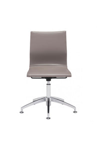 Taupe Leather & Chrome Stationary Conference Chair