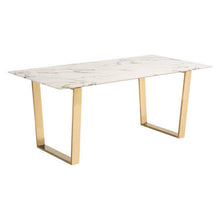 Load image into Gallery viewer, Modern 71&quot; Faux Marble Office Desk with Brass-Plated Steel Legs
