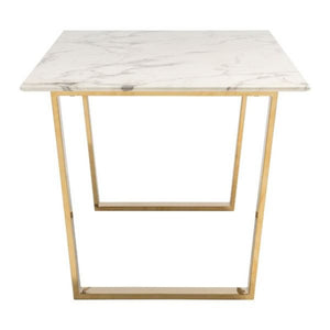 Modern 71" Faux Marble Office Desk with Brass-Plated Steel Legs