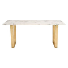 Load image into Gallery viewer, Modern 71&quot; Faux Marble Office Desk with Brass-Plated Steel Legs
