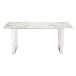Modern 71" Faux Marble Desk or Meeting Table with Brushed Stainless Steel Legs