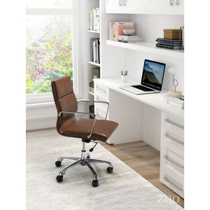 Classic Rolling Office Chair in Brown Leatherette
