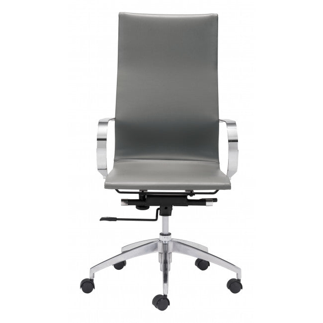 Modest High-Back Office Chair in Gray Leatherette