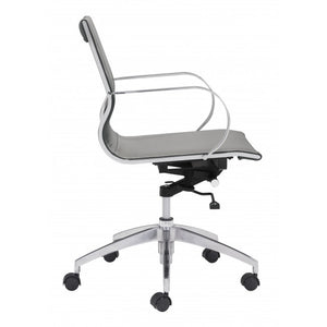 Modest Low-Back Office Chair in Gray Leatherette