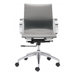 Modest Low-Back Office Chair in Gray Leatherette