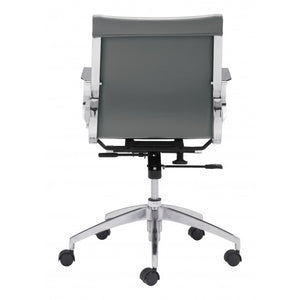 Modest Low-Back Office Chair in Gray Leatherette