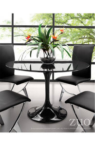 Black Lacquer Circular Meeting Table with Tulip-Shaped Base