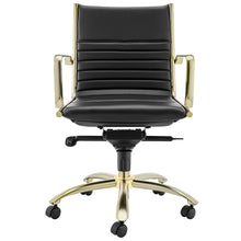 Load image into Gallery viewer, Black Faux Leather &amp; Brushed Gold Low Back Office Chair
