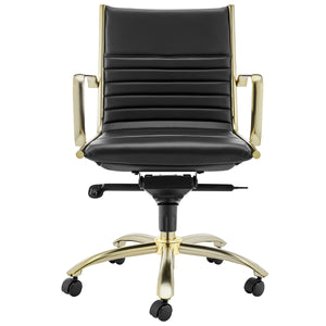 Black Faux Leather & Brushed Gold Low Back Office Chair