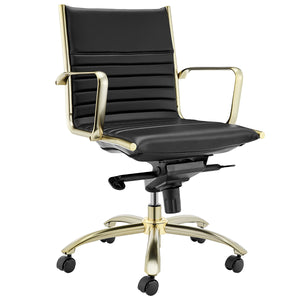Black Faux Leather & Brushed Gold Low Back Office Chair