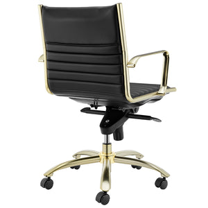 Black Faux Leather & Brushed Gold Low Back Office Chair