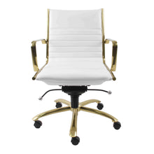 Load image into Gallery viewer, White Faux Leather &amp; Brushed Gold Low Back Office Chair
