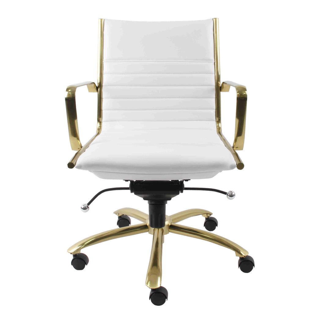 White Faux Leather & Brushed Gold Low Back Office Chair