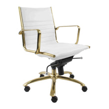 Load image into Gallery viewer, White Faux Leather &amp; Brushed Gold Low Back Office Chair
