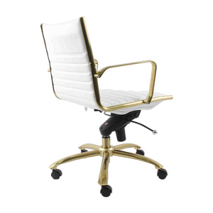 White Faux Leather & Brushed Gold Low Back Office Chair