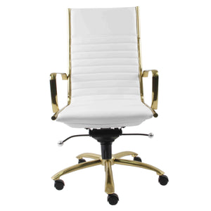 White Faux Leather & Brushed Gold Aluminum Office Chair